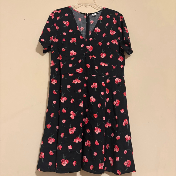 Gap + Short Sleeve Black/Pink Floral Print Fit and Flare Dress 16 - Picture 6 of 15